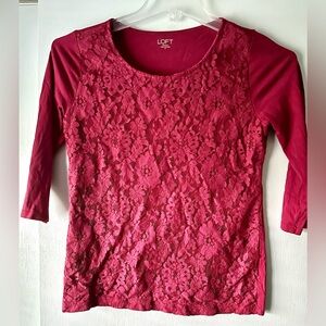 LOFT Outlet Small Women's lace mix top, S 3/4 Sleeve